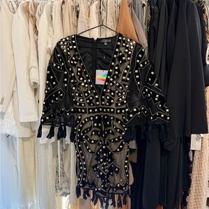 Black Beaded Dress with Tassels